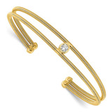 Image of Sterling Silver Polished Gold-tone Textured CZ Two Band Cuff Bracelet