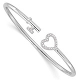 Image of Sterling Silver Rhodium-plated CZ Heart and Key Flexible Bangle Bracelet
