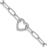 Image of Sterling Silver Rhodium-plated Paperclip CZ Heart with 1in ext. Bracelet