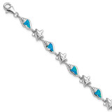 Image of Sterling Silver Rhodium-plated Starfish CZ/Created Opal Seashell Bracelet
