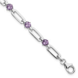 Image of Sterling Silver Rhodium-plated 5mm 3.42AM Amethyst Paperclip Chain Bracelet