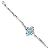 Image of Sterling Silver Rhodium-plated Clear/Blue Crystal Flower w/1in ext Bracelet