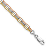 Image of Sterling Silver Rhodium-plated Rose & Yellow-tone Paperclip Link 3-strand Brace