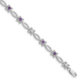 Image of Sterling Silver Rhodium-plated Amethyst & Diamond Bracelet QX847AM