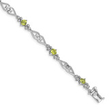 Image of Sterling Silver Rhodium-plated Diamond Peridot Bracelet