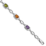 Image of Sterling Silver Rhodium-plated Multi Gemstone Link Bracelet