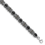 Image of Sterling Silver Rhodium-plated Marcasite and Onyx 7.25 inch Bracelet