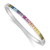 Image of Prizma Sterling Silver Rhodium-plated Channel-Set Colorful CZ Hinged Bangle Bracelet
