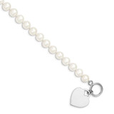 Image of Sterling Silver Rhodium-plated 8-9mm White Freshwater Cultured Pearl Heart Toggle Bracelet QH5217-7.5