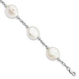 Image of Sterling Silver Rhodium-plated 12-13 Coin Freshwater Cultured Pearl 6 Stat Bracelet