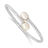 Image of Sterling Silver Rhodium-plated 8-9mm White Rice Freshwater Cultured Pearl Hinged Bangle Bracelet