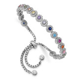 Image of Prizma Sterling Silver Rhodium-plated White and Colorful CZ Adjustable Bolo Bracelet