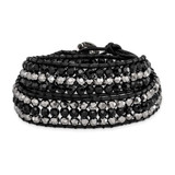 Image of Black Aurora Borealis/Grey Crystal Bead/Leather Multi-wrap Bracelet