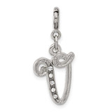 Image of 1928 Silver-tone Crystal Initial V Spring Ring Charm