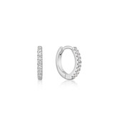 Image of Ania Haie Rhodium-Plated Sterling Silver Sparkle Huggie Hoop Earrings
