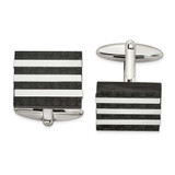 Image of Stainless Steel Brushed and Polished Solid Carbon Fiber Square Cufflinks SRC303