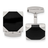 Image of Stainless Steel Polished Black Rubber Square Cufflinks