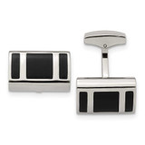 Image of Stainless Steel Polished Black Rubber Rectangle Cufflinks