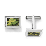 Image of Stainless Steel Polished Printed Green Camo Under Rubber Cufflinks