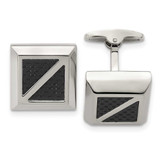 Image of Stainless Steel Polished with Black Carbon Fiber Inlay Square Cufflinks