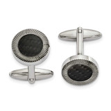 Image of Stainless Steel Polished Textured Black Carbon Fiber Inlay Circle Cufflinks