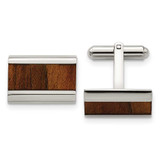 Image of Chisel Stainless Steel Polished Koa Wood Inlay Rectangle Cufflinks SRC273