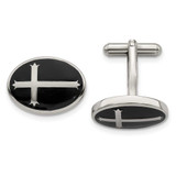 Image of Chisel Stainless Steel Polished Enameled Cross Circle Cufflinks