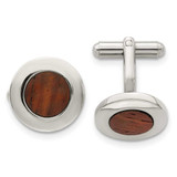 Image of Chisel Stainless Steel Polished Koa Wood Inlay Circle Cufflinks
