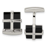 Image of Chisel Stainless Steel Polished Black IP-plated CZ Square Cufflinks