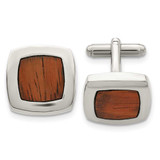 Image of Chisel Stainless Steel Polished Koa Wood Inlay Rounded Square Cufflinks