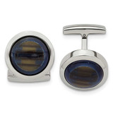 Image of Chisel Stainless Steel Polished Blue and Brown Cats Eye Circle Cufflinks