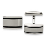 Image of Chisel Stainless Steel Brushed and Polished Black Rubber Rectangle Cufflinks