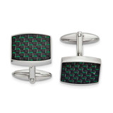 Image of Chisel Stainless Steel Polished Black and Green Carbon Fiber Inlay Cufflinks