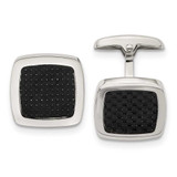 Image of Chisel Stainless Steel Polished Black Carbon Fiber Inlay Rounded Square Cufflinks