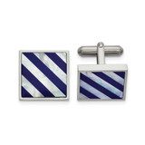 Image of Chisel Stainless Steel Polished with Mother of Pearl and Blue Shell Inlay Cufflinks