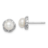 Image of 8mm Sterling Silver Rhodium-plated Freshwater Cultured Pearl & Diamond Post Earrings