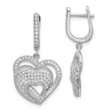 Image of 33.25mm Sterling Silver Brilliant Embers CZ Hearts Hinged Post Dangle Earrings