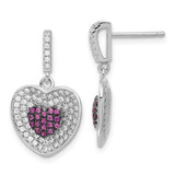 Image of 24.5mm Sterling Silver Brilliant Embers Pink & Clear Heart Dangle Post Earrings