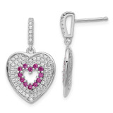 Image of 26mm Sterling Silver Brilliant Embers Pink & Clear CZ Heart Dangle Post Earrings