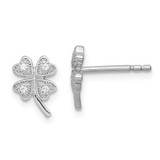Image of 10mm Sterling Silver Rhodium-plated Polished CZ 4 Clover Post Earrings