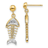 Image of 24.6mm 14K Yellow Gold W/ Rhodium Fishbone Dangle Earrings