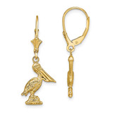Image of 33.15mm 14K Yellow Gold 3-D Pelican Standing Leverback Earrings