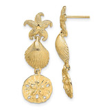 Image of 34.6mm 14K Yellow Gold Starfish, Shell ,Sand Dollar Dangle Earrings
