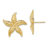 Image of 22.5mm 14K Yellow Gold 2-D Polished and Textured Starfish Post Earrings