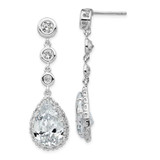 Image of 43mm Cheryl M Sterling Silver Rhodium-plated Brilliant-cut CZ Bezel & Teardrop Halo Post Dangle Earrings QCM653