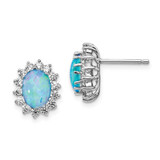 Image of 12.1mm Cheryl M Sterling Silver Rhodium-plated Cabochon Lab Created Blue Opal and Brilliant-cut CZ Post Earrings QCM1396