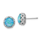 Image of 10.21mm Cheryl M Sterling Silver Rhodium-plated Cabochon Lab Created Blue Opal and Brilliant-cut CZ Post Earrings QCM1389