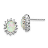 Image of 13mm Cheryl M Sterling Silver Rhodium-plated Cabochon Lab Created Opal and Brilliant-cut CZ Oval Halo Post Earrings QCM999