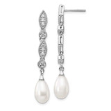Image of 48mm Cheryl M Sterling Silver Rhodium-plated Teardrop Freshwater Cultured Pearl and Brilliant-cut CZ Post Dangle Earrings QCM711