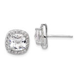 Image of 11mm Cheryl M Sterling Silver Rhodium-plated Rose-cut and Brilliant-cut CZ Square Halo Post Earrings